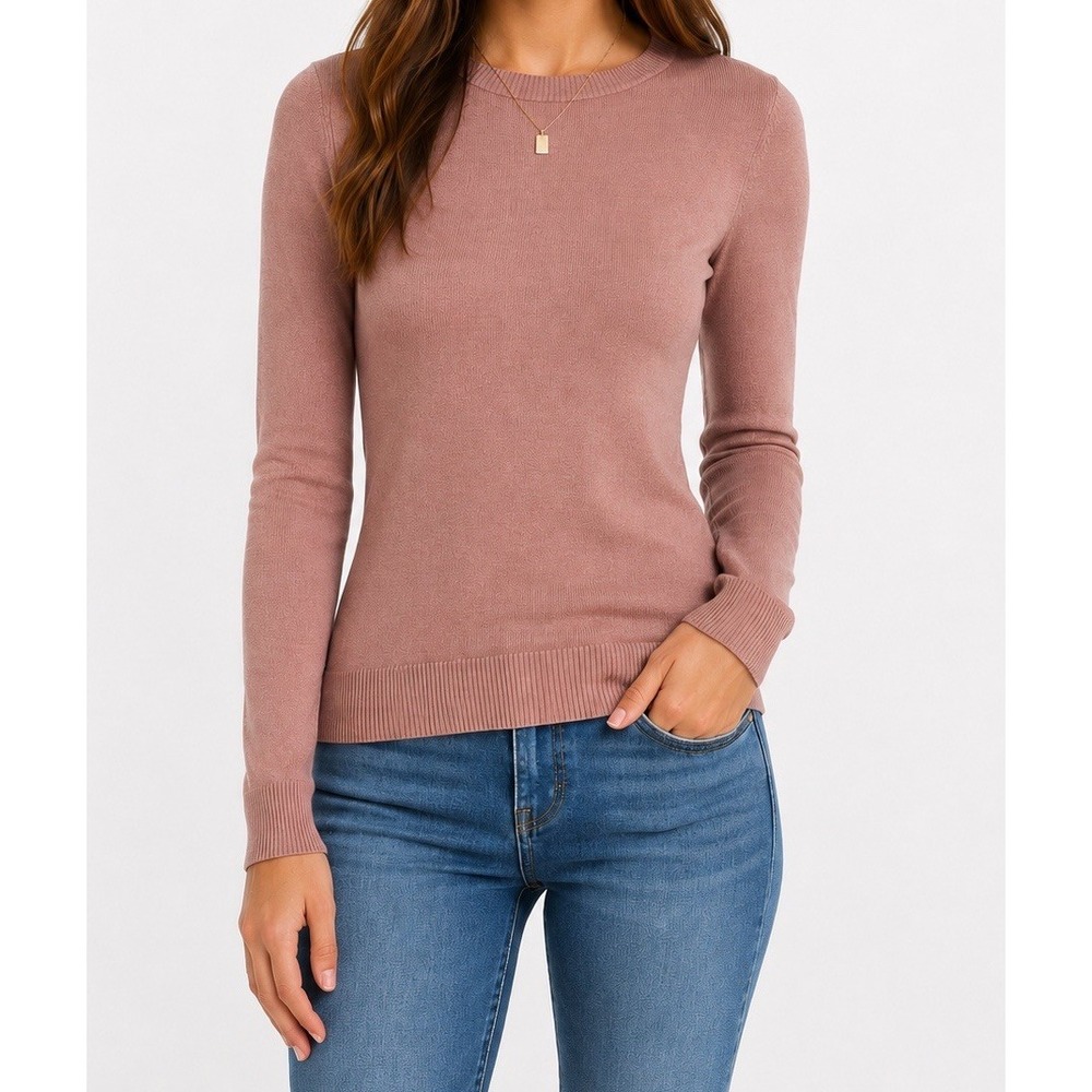 Express Pink Blush Ribbed Crew Neck Knit Long Sleeve Fitted Womens Sweater Sz M